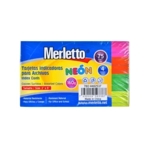 INDEX CARD 3X5 RAYADA PQT75 COL NEON MERLETTO
