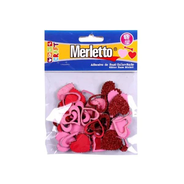 FOAMY ADHESIVO CORAZONES 48PZS MERLETTO