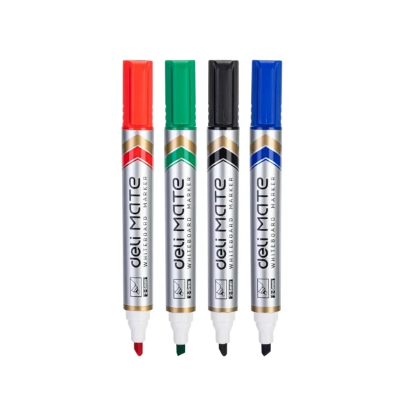 MARCADOR P/PIZARRA DELI PQT4 (NEG/AZUL/ROJ/VERD)