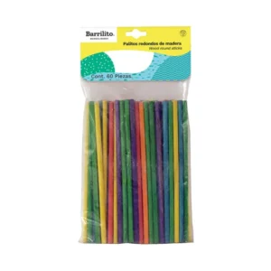 PALILLOS 0.5X15CM PQT60 CILINDRICO COLORES BARRILITO